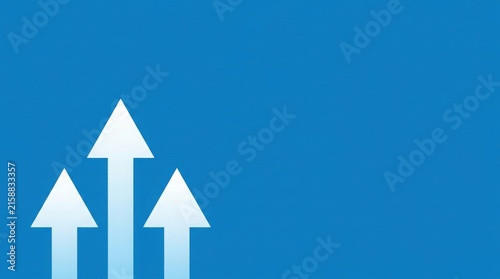 Three white arrows pointing up on a blue background