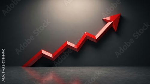 Red 3d arrow pointing upwards on a dark grey background