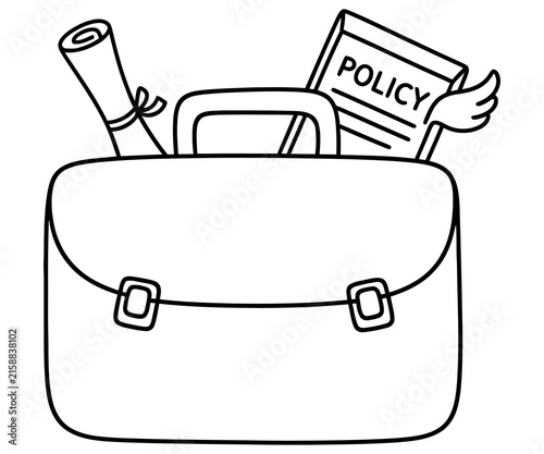 Minimalist business briefcase line art, professional policy document icon, corporate legal bag illustration for coloring or web design