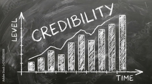 Chalkboard drawing of a bar chart showing increasing credibility over time