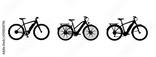 Electric Bike Icons, E-bike Silhouettes, Modern Bicycle Vector Set