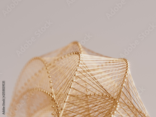 Beige string art background with beaded curves, 3d rendering of organic wireframe form for minimal interior decor, luxury cosmetic advertising and elegant editorial layout