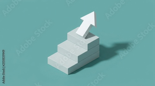 Minimalist 3d stairs with an upward pointing arrow for growth concept