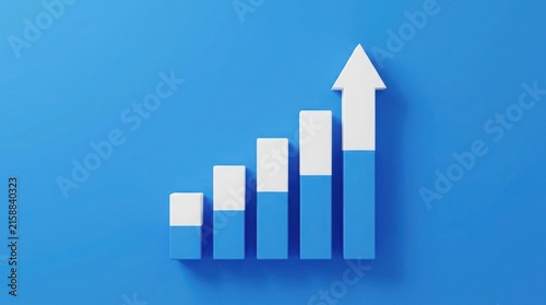 3d bar chart with upward arrow on a blue background