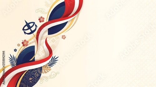 Hari merdeka celebration background with traditional wau kite with ribbons traditional malaysian