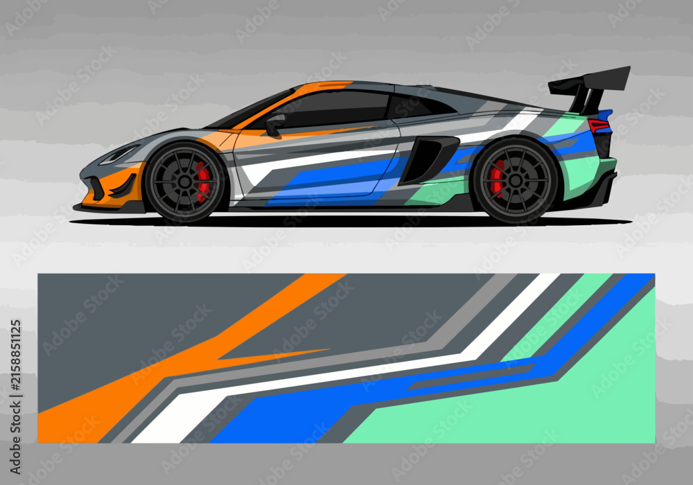 Fototapeta premium Colorful sports car with dynamic racing decals and sleek design