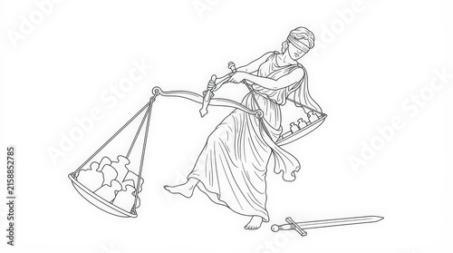 Lady Justice Straightening Scales to Restore Balance and Fairness - Overcoming Injustice