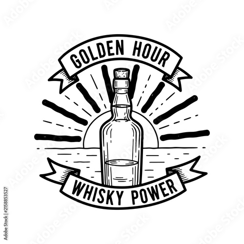 Golden hour whisky bottle vintage emblem design