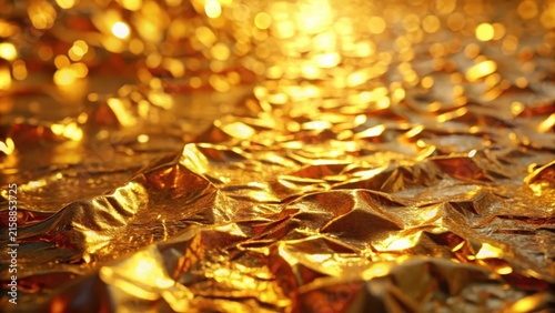 Shimmering gold foil backdrop with subtle light reflections creating a luxurious texture pattern prestigious wallpaper