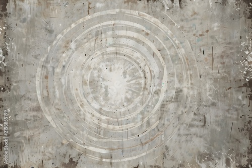 White Abstract Background with Faded Circle Rings and Distressed Vintage Grunge Texture Design