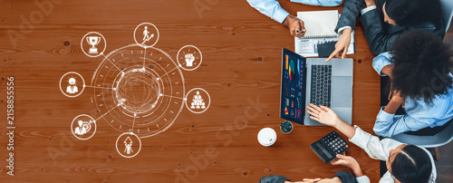 Cuadro en lienzo Leadership icons symbolize teamwork, vision, and decision-making