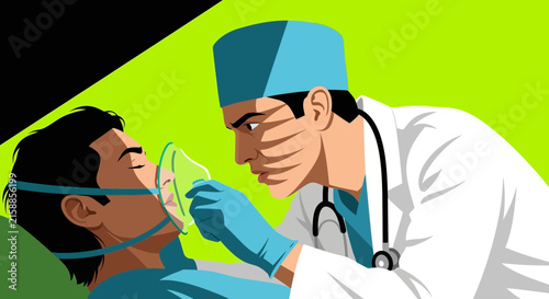 Medical Professional Providing Oxygen To Patient Under Emergency Conditions Illustration