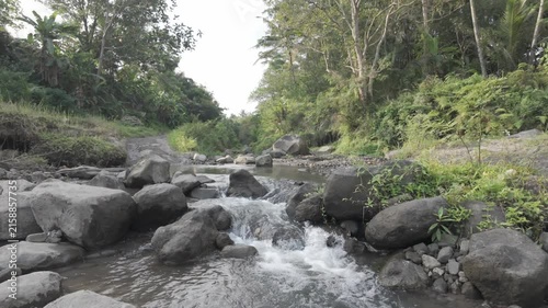 Camera Panning Left Across a Rocky Tropical Stream