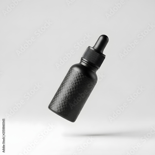 Black Matte Dropper Bottle Mockup Floating on White Background