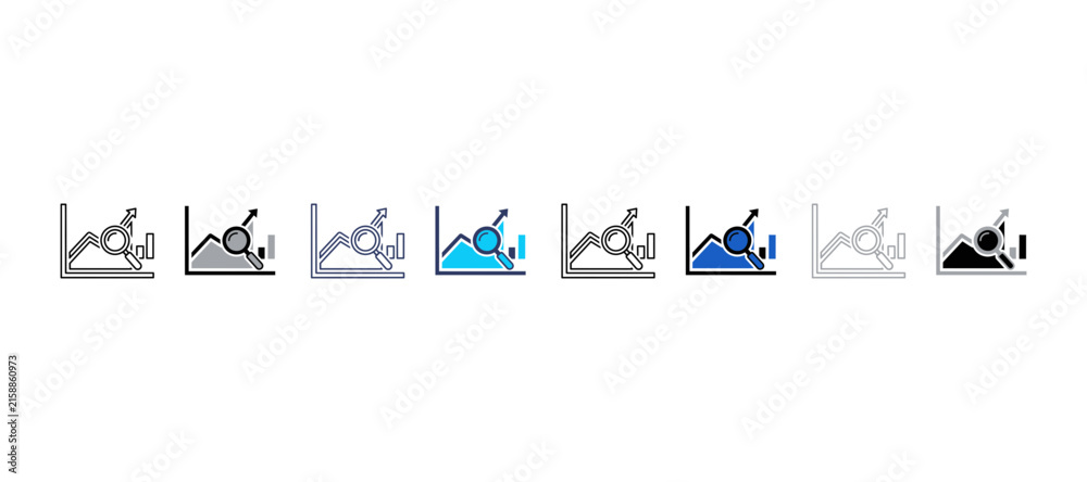 Fototapeta premium Data analysis concept vector illustration featuring financial growth charts and magnifying glass analysis magnifier statistics business illustration financial information research