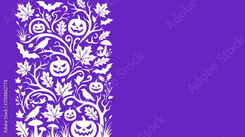 Intricate halloween vector background featuring jack o' lanterns bats spooky trees and autumn leaves a seamless pattern for festive designs and decorations