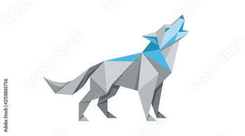 Foto Geometric Wolf Howling Origami Style