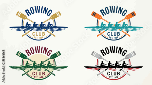 Colorful rowing club badge designs with water theme.