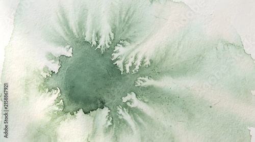 Green Watercolor Paint Splatter on Paper Abstract Burst Stain Wet Texture Background