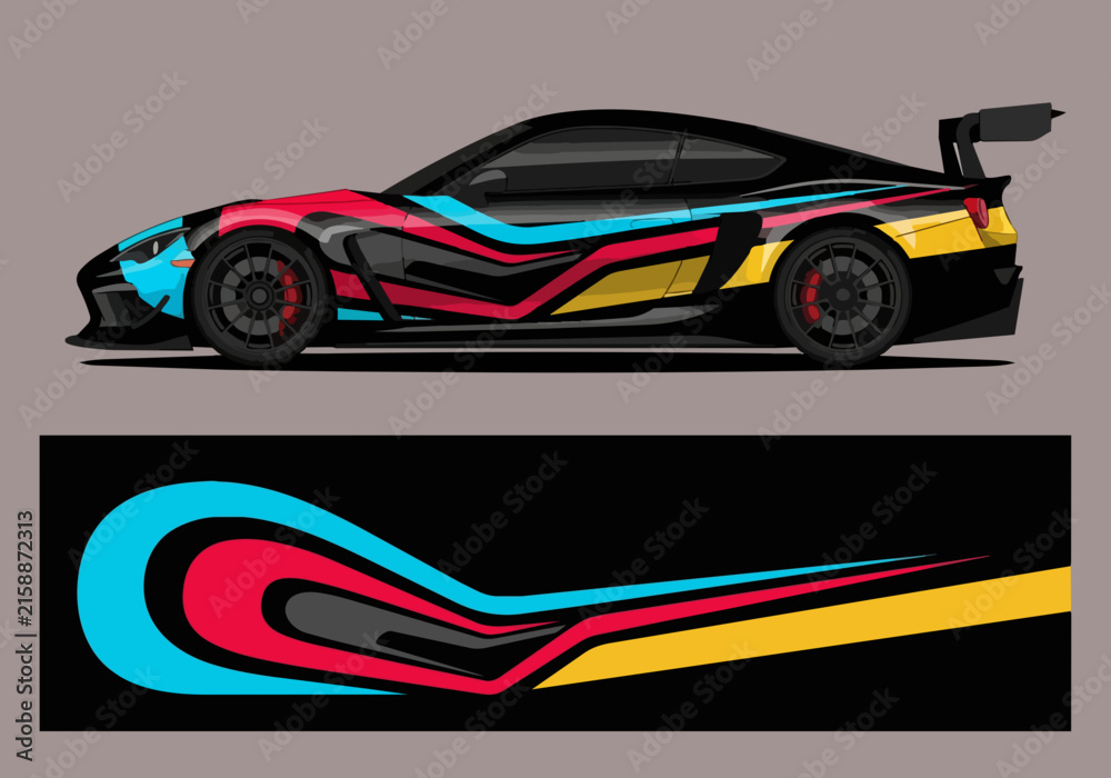 Fototapeta premium Colorful sports car with dynamic racing design wrap