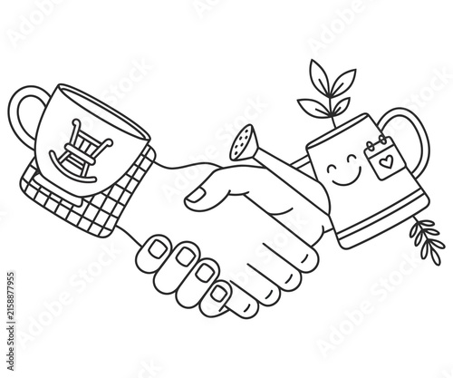 Minimalist line art handshake illustration, conceptual business partnership drawing, creative collaboration and growth icon