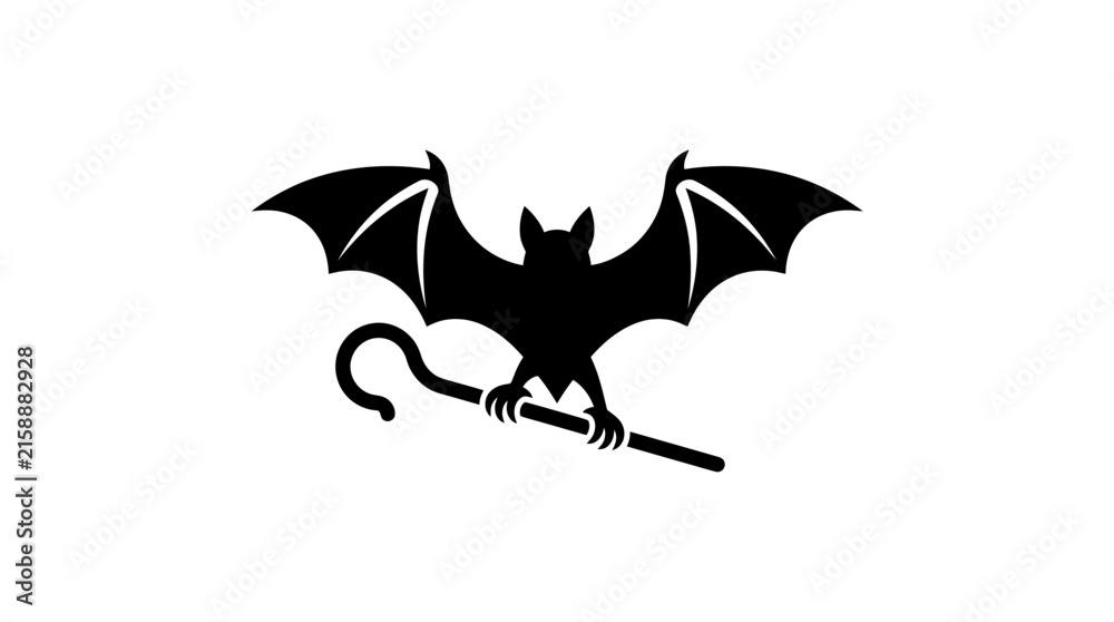 Fototapeta premium Flying bat creature clutching a curved walking cane.