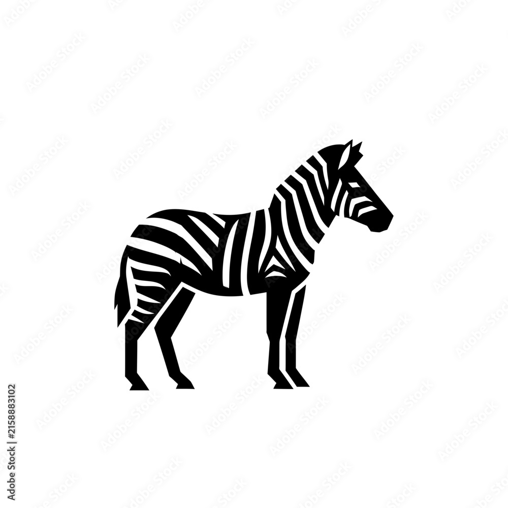 Obraz premium Stylized Zebra Silhouette, Geometric Animal Icon, Isolated