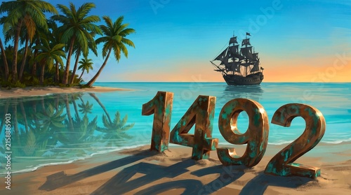 Obraz na płótnie Columbus day October 12 - 1492