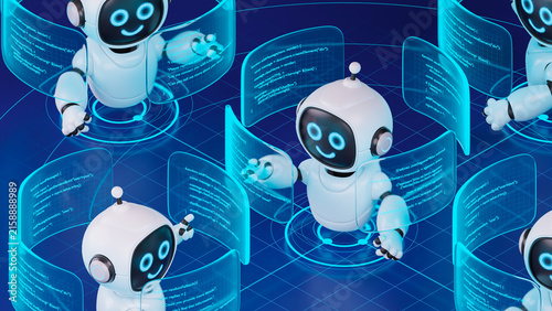 Plakat w ramie AI agent robot workflow automation orchestrator artificial intelligence data coding icon flow process assistant technology futuristic 3d rendering.