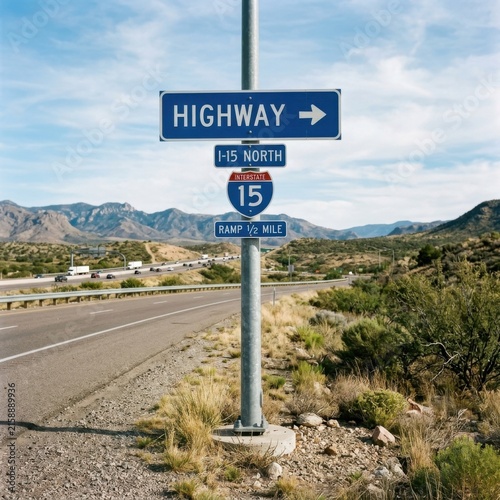 Desert Highway Signage Guiding Travelers Through Arid Landscapes Towards Destinations On Route 15