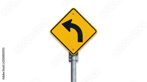 Diamond Yellow Road Sign Indicating A Sharp Left Curve Ahead