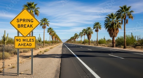 Desert Road Sign For Spring Break Destination Ahead Iconic Tropica Scenery