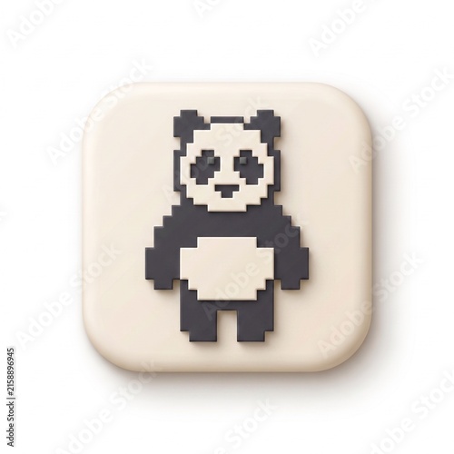 Premium 3D Matte Clay Pixel Panda Icon on Rounded Square Button