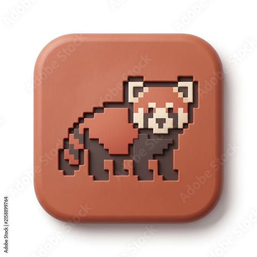 Premium 3D Matte Clay Pixel Red Panda Icon on Rounded Square Button