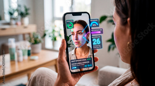 Smartphone app uses AI to scan woman's face and assess skin hydration levels indoors