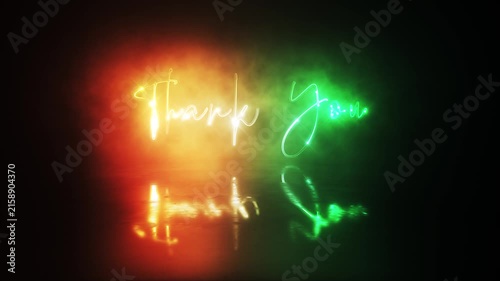 Animation text of Thank you laser neon glitch text effect cinematic title on black abstract backgroud. 