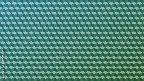 Geometric pattern with cubes forming an optical illusion, fading from dark to light green, representing depth and complexity, ideal background for modern design and abstract concept