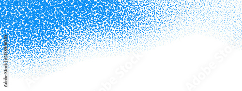 Abstract blue dots dissolving into white space background