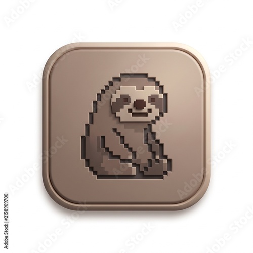 Premium 3D Matte Clay Pixel Sloth Icon on Rounded Square Button