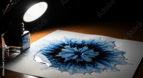 Artistic Blue Ink Pouring Process On Paper