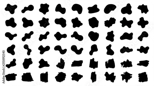 organic form exploration, fifty vibrant abstract blobs and shapes with bold silhouettes on white