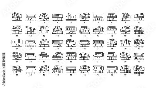 Collection of fifty different modern house architectural line icons isolated designs