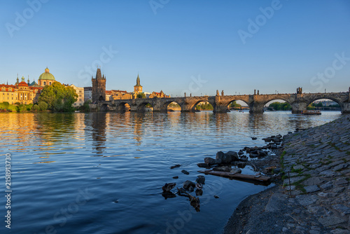 Obraz na plátně Charles Bridge On Vltava River In Prague