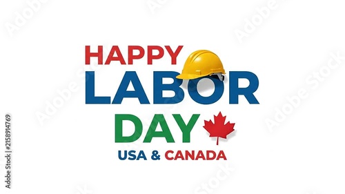 Happy Labor Day celebration typography greeting with construction hat and leaf