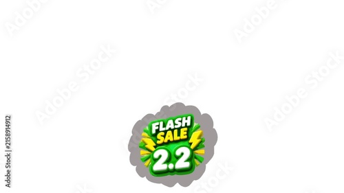 Dynamic flash sale promotional motion graphic featuring colorful sale badges with 1.1, 2.2, 3.3, and 4.4 discount values. Suitable for e-commerce advertising, online shopping campaigns, retail 