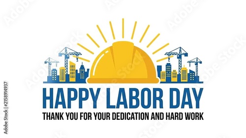 Labor Day Celebration Graphic Featuring Construction Equipment and Helmet