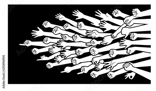 Raised Hands Solidarity and Freedom Black White Vector Poster