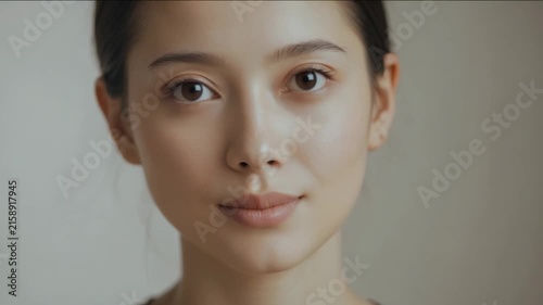 Person smiles softly while eyes are closed in a simple indoor setting