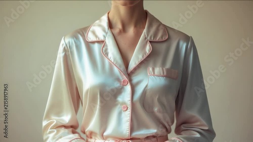 Model wears silk pajamas in a studio setting highlighting fashion and style choices