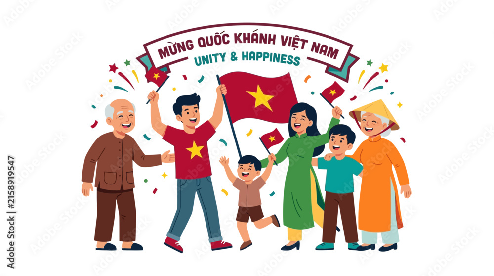 Naklejka premium Vietnamese Family Celebrating National Day Illustration
